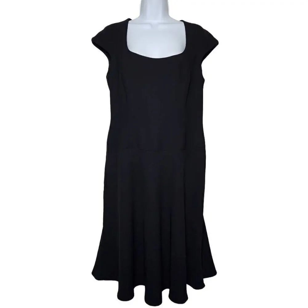 Chaps Women Dresses, Black Cap Sleeve Knee Length A-Line Dress, Sz 10